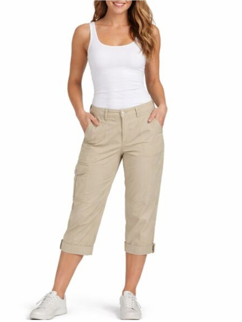 NWT Chico's Tan Cropped Capri Poplin Convertible Crop Pants Size 1.5, US 10